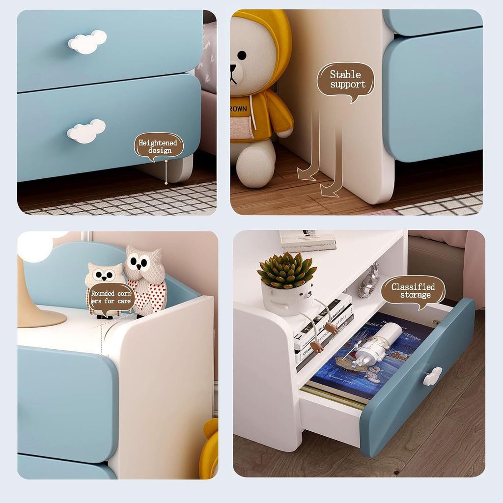 JSWHYBD Kids Nightstand，Mini Dresser，Night Stand with Drawers ，Side Table Modern Nightstand with Drawers Two Wood Bedside Table for Girls Pink and Blue DoubleLayer pink粉色