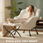 Cozy Lazy Chair and Ottoman, Large Contemporary Peach Beige Accent Chair Set, Leisure Upholstered Reading Armchair for Bedroom, Living Room, Dorm Rooms, Office, Balcony