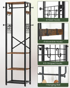 CHOEZON Coat Rack with Shelves, Freestanding Hall Tree, Coat Tree with 16 Hooks and Hanging Rail, Industrial Clothes Stand for Entryway, Hallway, Bedroom, Rustic Brown and Black TYM18BF