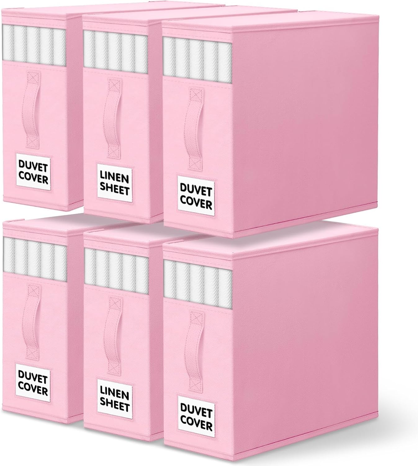 WOWBOX Sheet Organizers and Storage,Closet Bed Sheet Organizer Under Bed Storage and Organization with Label Cards & Clear Window for Bedding Sheets,Duvet Covers,Blankets (6 Pack，Pink)