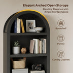 Bestier 76" Tall Arched Bookshelf, 5 Tier Arched Bookcase with Adjustable Book Shelves, Large Arch Wood Bookshelf, Modern Farmhouse Open Display Tall Bookcase for Bedroom, Home Office, Bedroom, Black
