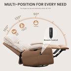GRAINELL Rocking Chair Nursery, Electric Swivel Recliner Glider with Adjustable Armrests, Nursing Chair with USB Charger, Cup & Blanket Holders, Brown Corduroy & PU Leather