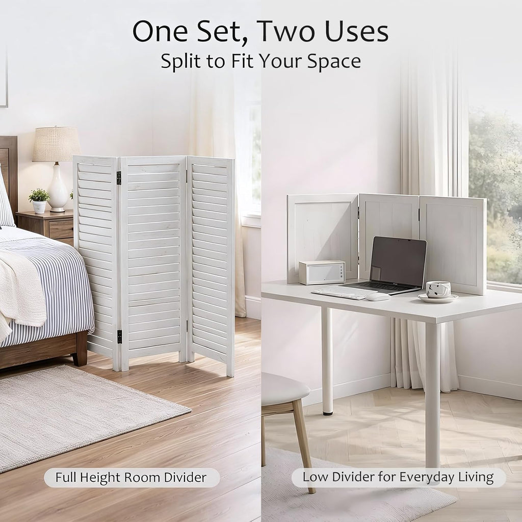 Wooden White Partition Panel Set, Modern Decorative Privacy Divider for Indoor Entryway, Bedroom, Apartment