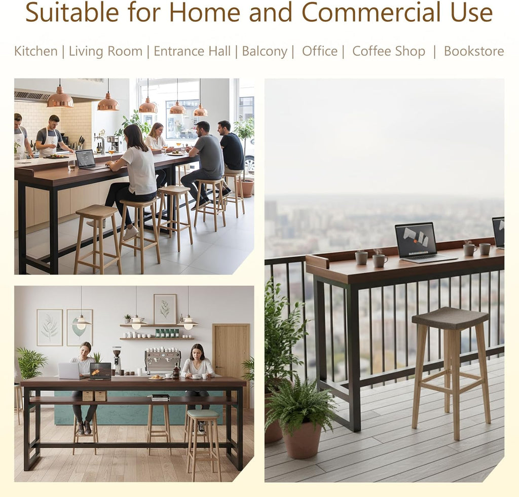 LINLIUA Narrow Bar Table, Tall Pub Table Bar Height Kitchen Dining Table, Industrial Counter Height Breakfast Bar, Couch Bar Table with Lip Single Double Layer, Black or White Frame for Home Kitchen