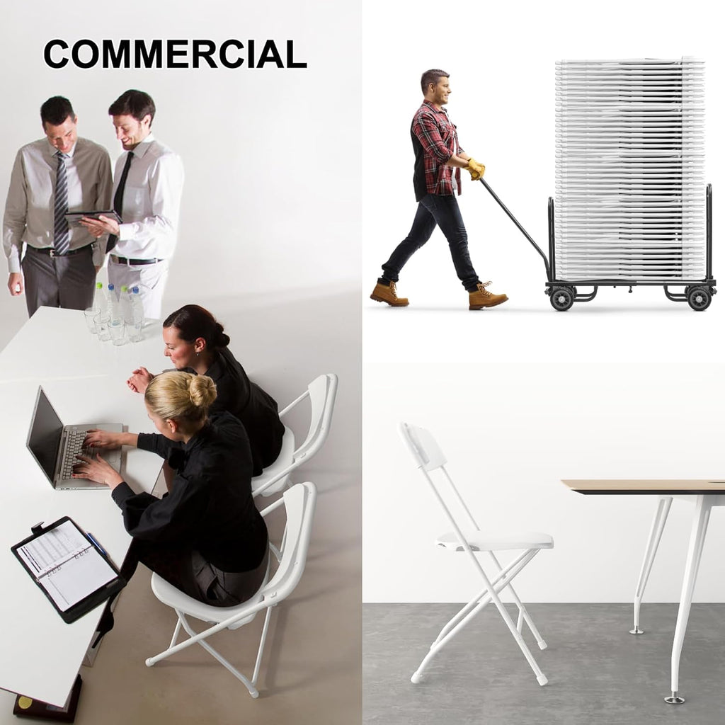 6 Pack White Folding Chairs, Portable Party Chairs, Plastic Folding Chair, Stackable Commercial Seats with Steel Frame for Office Wedding Party Patio Dinning Events, 350lbs Capacity