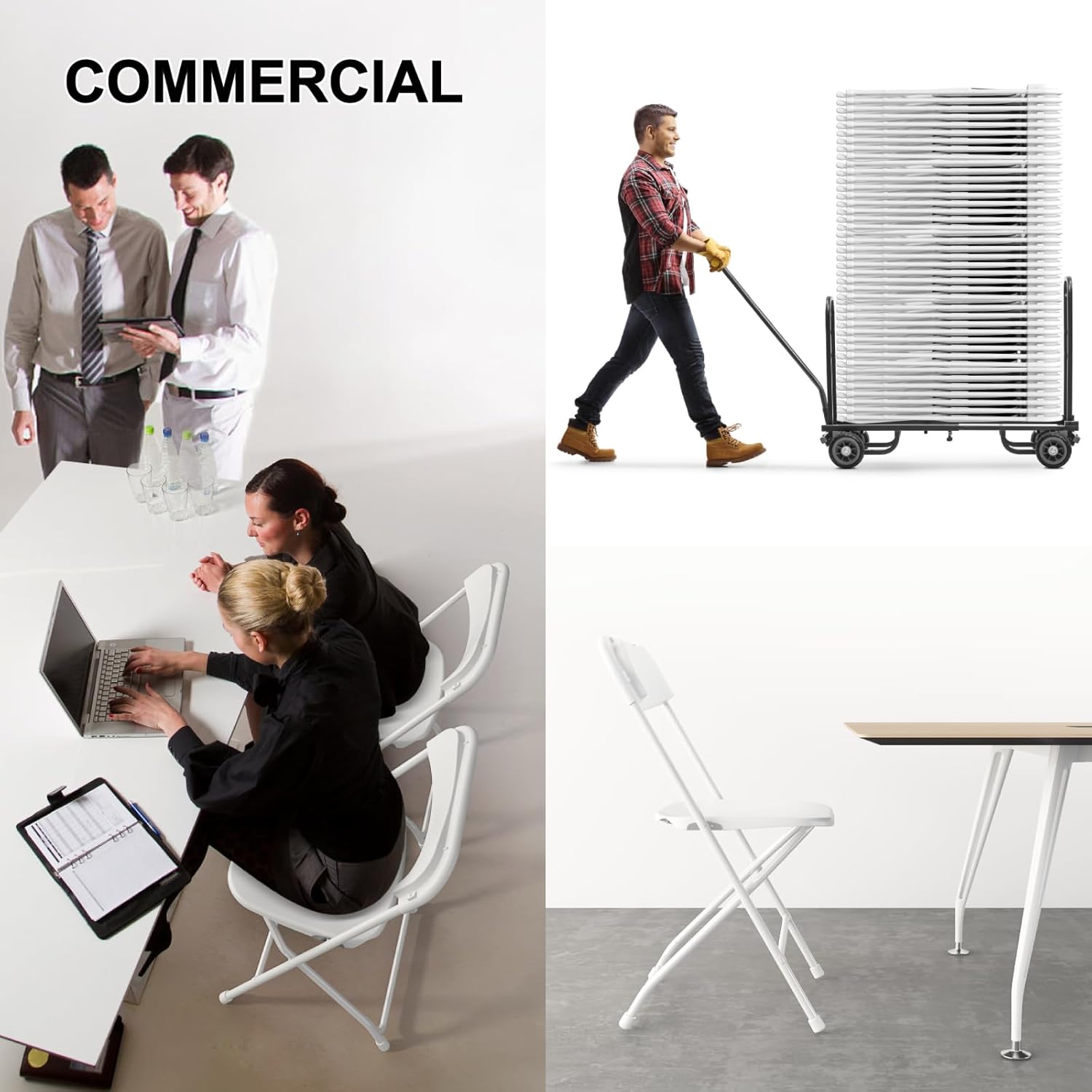 6 Pack White Folding Chairs, Portable Party Chairs, Plastic Folding Chair, Stackable Commercial Seats with Steel Frame for Office Wedding Party Patio Dinning Events, 350lbs Capacity