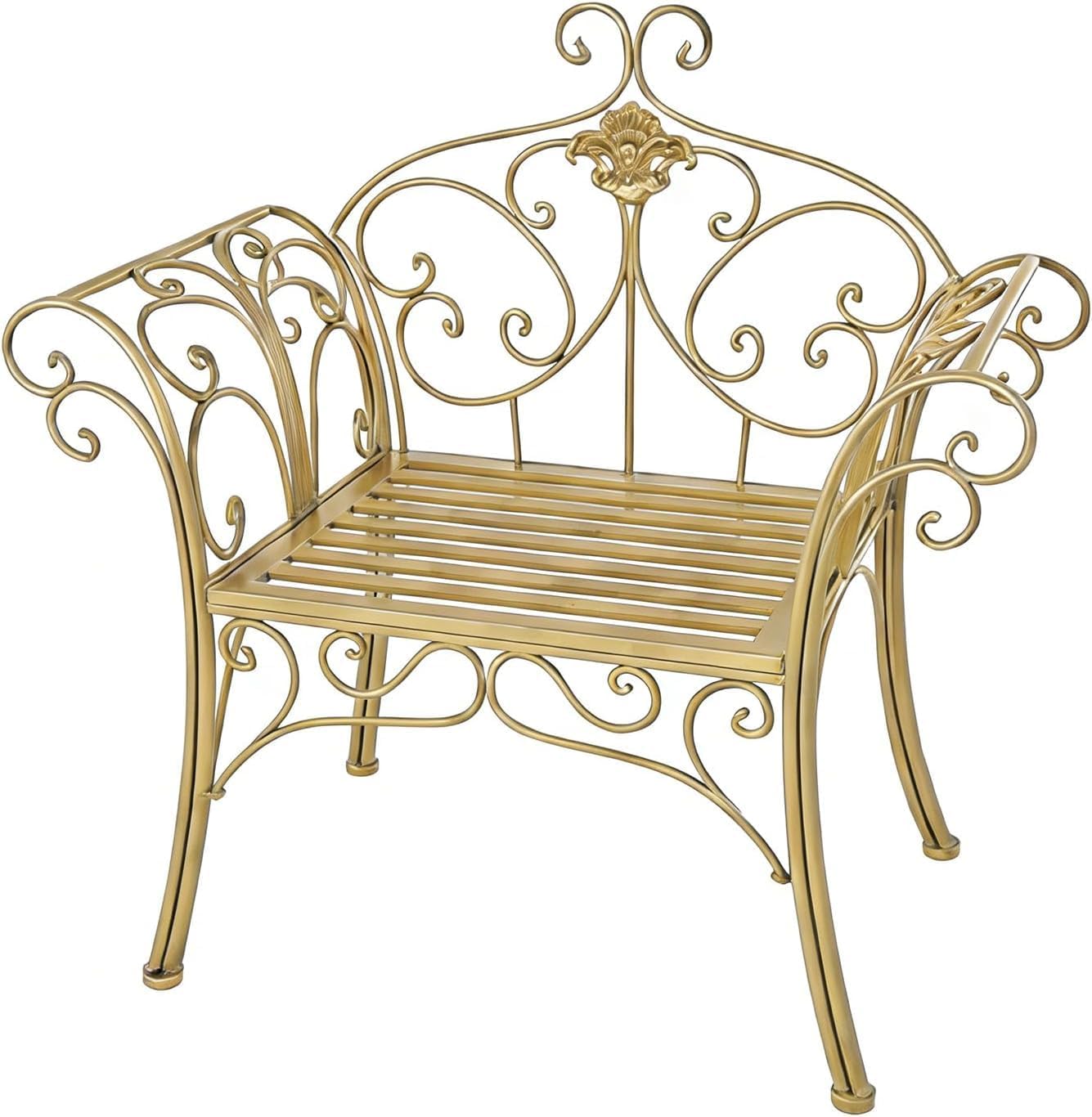 Cast Iron Garden Bench, All Weather Rustproof Patio Furniture, Multifunctional Compact Lounge Seat for Porch Balcony Bedroom Living Room