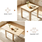 31.5"-63" Square Extendable Folding Dining Table, Natural Wood | Living Room, Kitchen, Dining Room, Space Saving, Drop Leaf, Modern Dining Room Table, Rectangular Dining Table, Seats 4-6