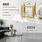 Luxury Gold Square Glass End Table, 19.7" Modern Side Table with Stainless Steel Irregular Leg Clear Tempered Glass Tabletop, Accent Furniture for Living Room (Clear, Set of 2)