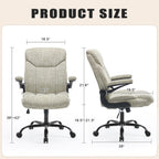 Fabric Executive Office Chair - Ergonomic Computer Chair with Flip-up Arms Comfy Cloth Home Desk Chairs Mid Back Support Adjustable Height Tilt Lock Swivel Rolling Wheels, LightGreen