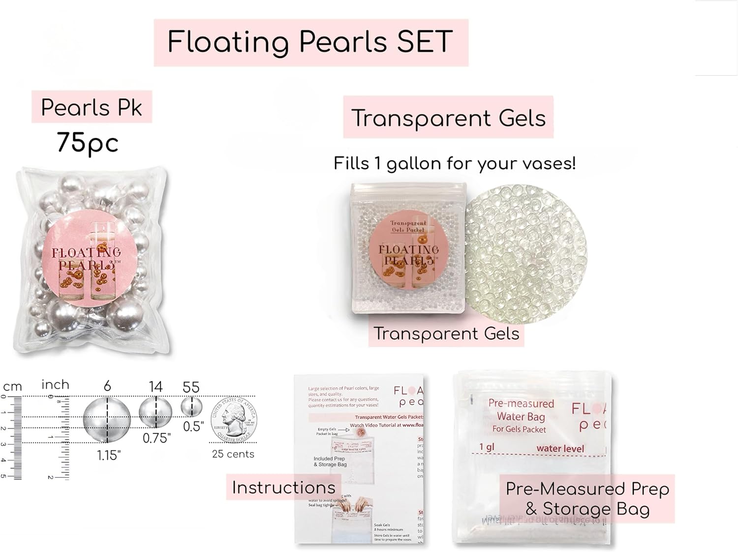 300 Floating Gold Pearls- Large Sizes- Fills 4 Gallons for Your Vases