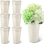 Irenare 12 Inch Vintage Galvanized Flower Bucket Metal Flower Vase Farmhouse French Bucket Planter Metal Floral Container for Party Table Centerpiece Weddings Home(White,6 Pcs)