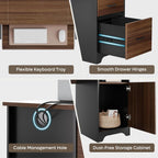 Bestier 59”Executive Desk with 2 Drawers,Computer Desk with Storage Cabinet,Industrial Wood Desk with File Drawer,Keyboard Tray & 2 Pedestals for Home Office & Studio,Cherry
