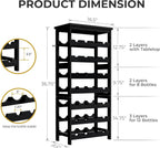 28-Bottle Wine Rack Free Standing Floor, Solid Wood 7-Tier Display Wine Storage Shelves with Tabletop, Wobble-Free Bottle Holder for Cellar Kitchen Bar Dining Room Living Room