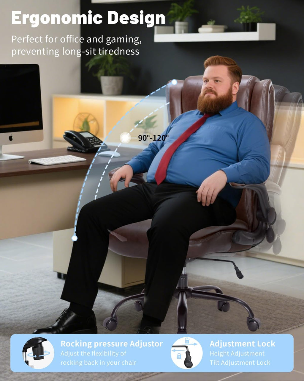600LBS Large Heavy Duty Office Chair, Big and Tall Office Chair for Heavy People, Executive Desk Chair with Lumbar Support, Computer Desk Chairs with Flip Up Arm