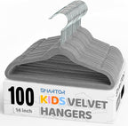 Premium 14 Inch Kids Hangers 100 Pack, Grey Baby Velvet Hanger, Non Slip, Space Saving Felt Hangers Clothes Organizers for Closet with 360° Swivel Hook for Children, Toddler & Teens