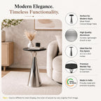 Silver Side Table with Black Marble Top | Decorative Modern End Table | Metal Base | Accent Table for Living Room | 12x12x25.5