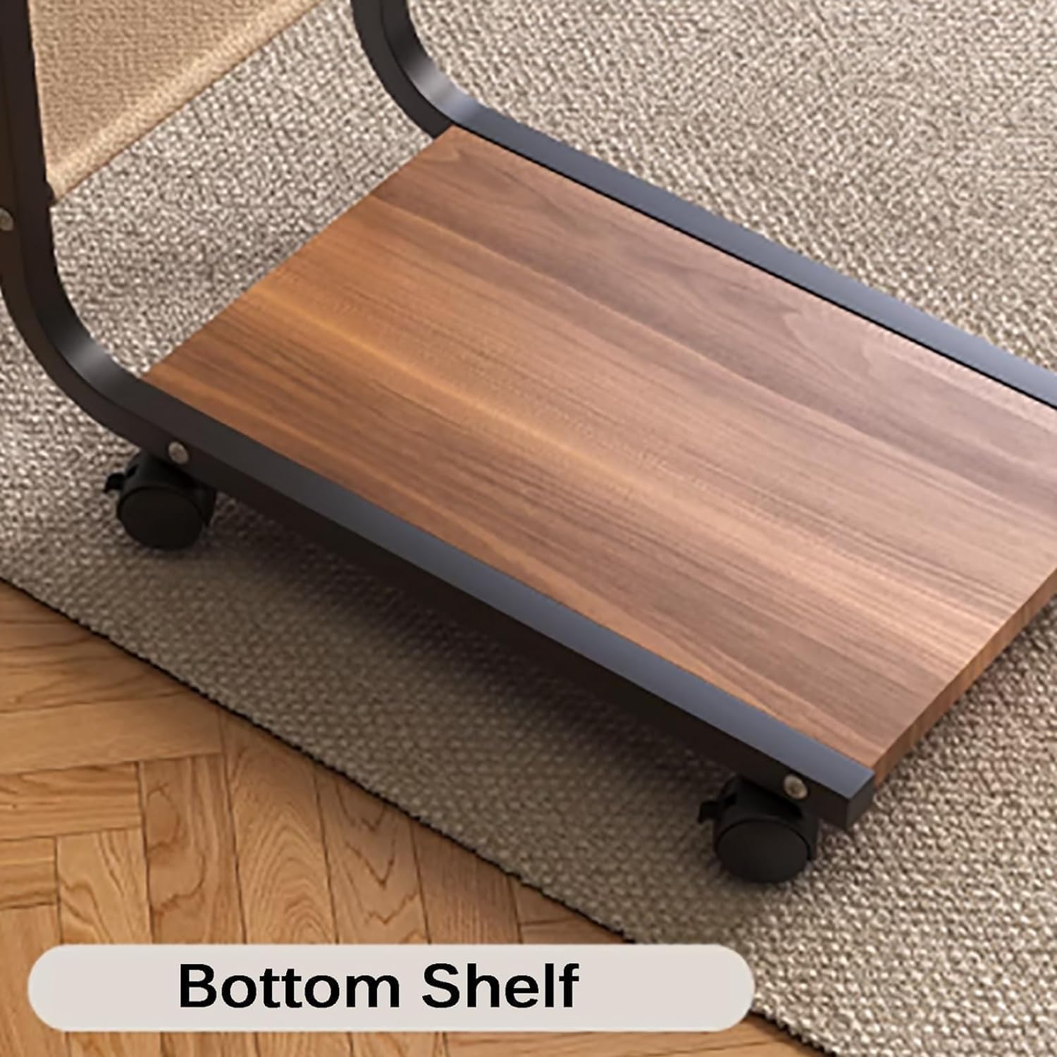 C Shaped End Table with 4 Wheels Side Table Portable Coffee Table Save Space Accent Table for Living Room Center Table