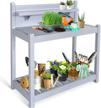 EAGLE PEAK Potting Bench, Weatherproof Vinyl Potting Table for Outdoor & Indoor Use, Easy Clean Garden Workstation with Storage Shelves, Gray, 40"