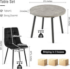 NORDICANA 5 Pieces Round Dining Table Set, 37 Inch Kitchen Table and Chairs for 4 Person, Space Saving Breakfast Nook Table with Black Velvet Upholstered Dining Chairs