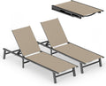 Ciokea Foldable Outdoor Lounge Chair Set of 2, No Assembly Aluminum Chaise Lounge Outdoor with 5 Adjustable Positions, Pool Lounge Chairs with Portable Design for Pool, Deck, Beach, Patio (Khaki)