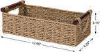 CubesLand Small Wicker Toilet Basket Tray Organizer W/Cut Out Handle, Handwoven Slim Decorative Basket for Countertop, Shelves And for Rustic Home Decor, Living Room, Nursery Organization, Neutral