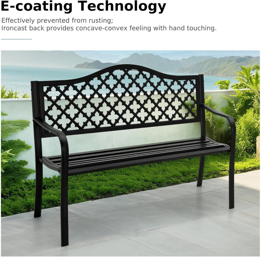 Outdoor Bench 50 in Metal Garden Bench 550 lbs Park Patio Yard Porch Bench