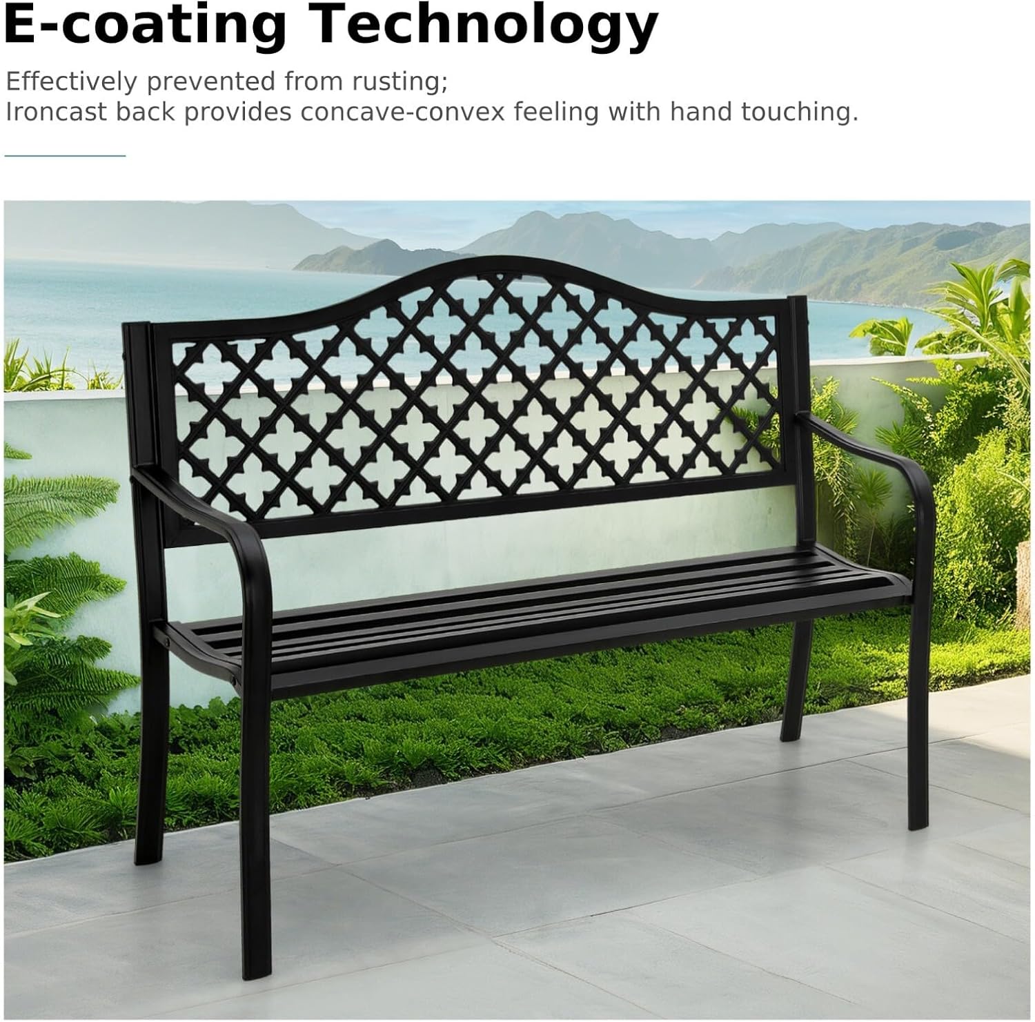 Outdoor Bench 50 in Metal Garden Bench 550 lbs Park Patio Yard Porch Bench