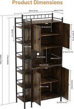 Industrial Style Kitchen Pantry Storage Cabinet, Brown Tall Kitchen Hutch with Microwave Stand, Food Pantry Cabinet with Side 6 Shelves and 2 Doors for Dining Room, Living Room