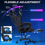 RGB Gaming Chair with LED Lights Massage Ergonomic Game Chairs for Adults High Back Reclining Computer Chair with Footrest Video Game Chair Lumbar Support Racing Style Gamer Chair Grey and Black