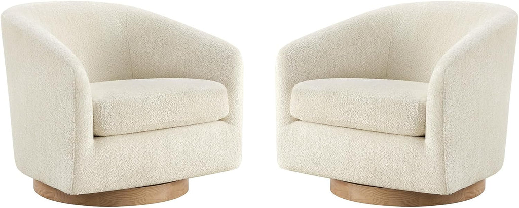 CHITA Swivel Accent Chair Set of 2, Fully Assembled Fabric Barrel Armchair with FSC Certified Upholstered for Living Room, Bedroom and Office, Cream