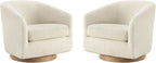 CHITA Swivel Accent Chair Set of 2, Fully Assembled Fabric Barrel Armchair with FSC Certified Upholstered for Living Room, Bedroom and Office, Cream