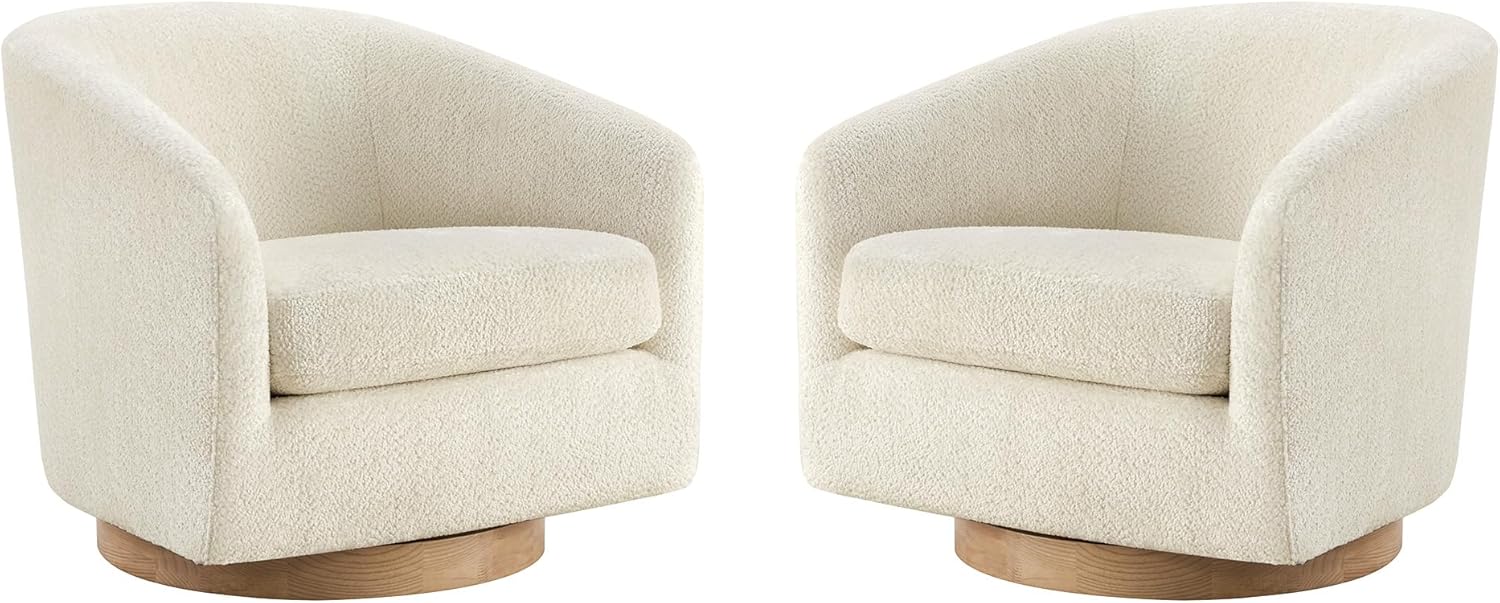 CHITA Swivel Accent Chair Set of 2, Fully Assembled Fabric Barrel Armchair with FSC Certified Upholstered for Living Room, Bedroom and Office, Cream