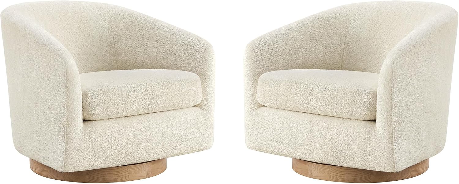 CHITA Swivel Accent Chair Set of 2, Fully Assembled Fabric Barrel Armchair with FSC Certified Upholstered for Living Room, Bedroom and Office, Cream