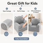 MONKISS Kids Couch, Comfy Toddler Chair, 2 in 1 Fold Out Kids Sofa, Baby Sitting Chair with Washable Cover, Toddler Furniture for Reading, TV and Playroom, Birthday Gifts, 1-4 Years Old, Grey Cat