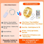 8 Pack Rechargeable LED Fairy Lights 7Ft 20LED Battery Operated with Remote, DIY Timer & 8 Modes, Mini Twinkle String Lights for Indoor Christmas Wedding Mason Jar Bedroom Table (Warm White)