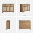 SICOTAS Rattan Sideboard Buffet Cabinet with Storage, Boho Credenza Accent Cabinet with 3 Doors and 2 Drawers, Farmhouse Console Coffee Bar for Kitchen, Living Room, and Entryway, Caramel Oak