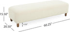 60" Dining Bench, Upholstered Ottoman Bench,End of Bed Bench with Wood Base, Long Shoe Bench for Living Room Entryway, 60.25" W x 20.50" D x 15.50" H, White