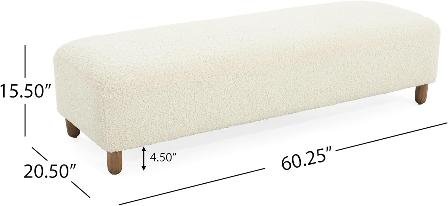 60" Dining Bench, Upholstered Ottoman Bench,End of Bed Bench with Wood Base, Long Shoe Bench for Living Room Entryway, 60.25" W x 20.50" D x 15.50" H, White