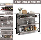 TANGZON 2 in 1 Kitchen Island, Industrial 4-Tier Bar Table with Storage Shelves, Wine Rack, Glass Holders & Footrests, Metal Frame Counter Home Bar Unit Wine Cabinet (Grey)