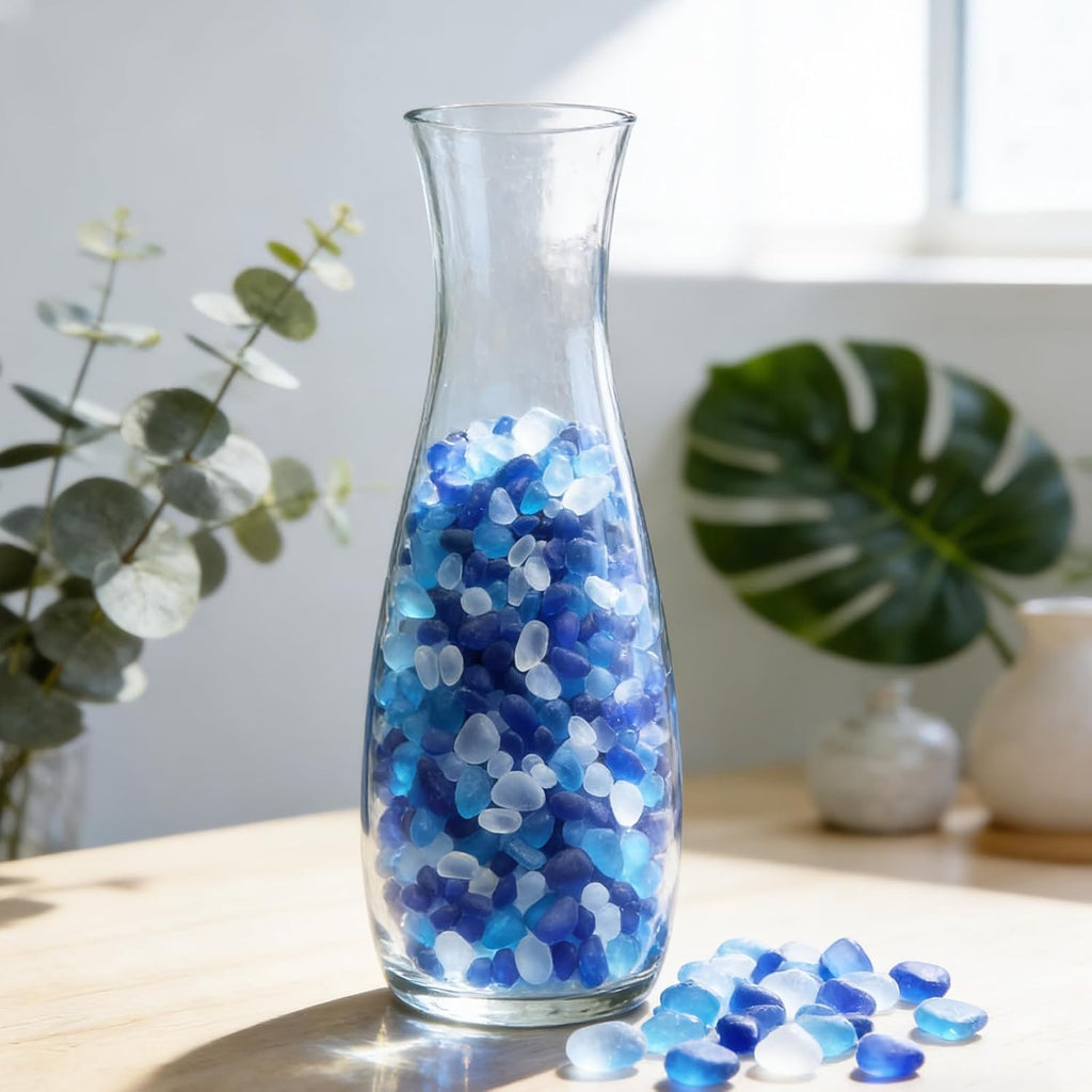 QYGL Sea Glass Stones - 0.55LB Blue Mixed Frosted Glass Pebbles Gemstones - Perfect for Aquarium Rocks, Fish Tank Gravel, Vase Fillers, DIY Crafts, and Home Decor