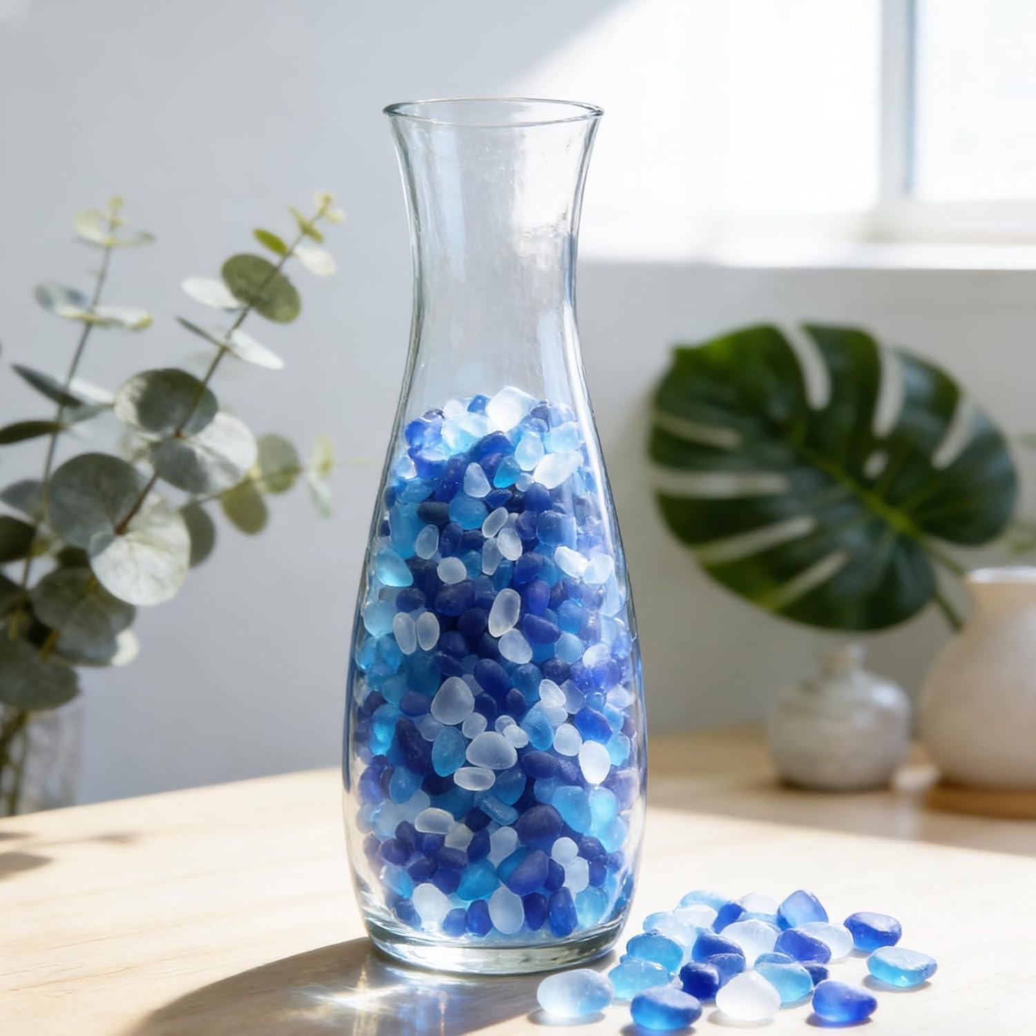 QYGL Sea Glass Stones - 0.55LB Blue Mixed Frosted Glass Pebbles Gemstones - Perfect for Aquarium Rocks, Fish Tank Gravel, Vase Fillers, DIY Crafts, and Home Decor