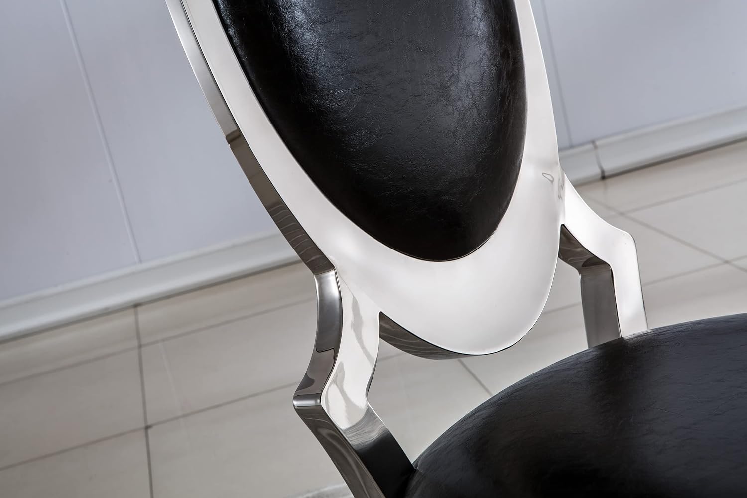 Henf Modern Luxury Dining Chairs Set of 6, Leatherette Upholstered Kitchen Dining Chair with Silver Stainless Steel Frame, High-Back Armless Side Chair for Dining Kitchen Room (Black)