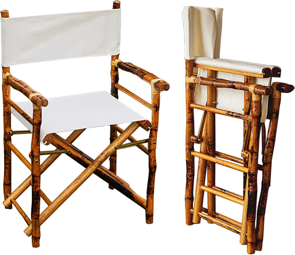 Set of 2 Bamboo Folding Directors Chairs, Detachable Portable Dining Lawn Chairs for Indoor Outdoor, Camping, Picnic, Beach & Sports Events