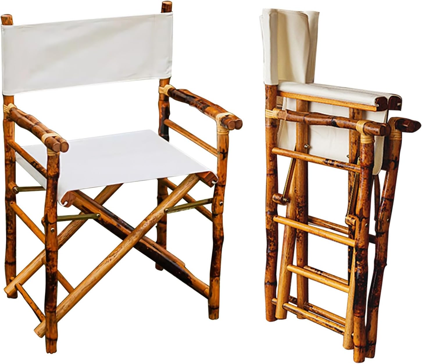 Set of 2 Bamboo Folding Directors Chairs, Detachable Portable Dining Lawn Chairs for Indoor Outdoor, Camping, Picnic, Beach & Sports Events