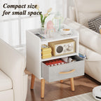 White Nightstand with Drawer, Small Wood Bedside Table, Kids Nightstand | Mid Century Modern Nightstand, Small Bedside Table for Bedroom, Kids Room & Small Spaces.