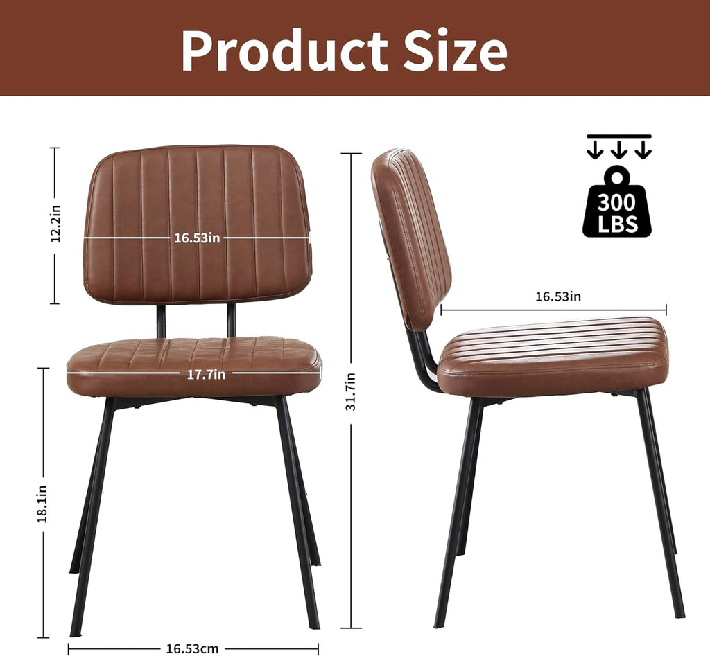 VipDesk Dining Chairs Set of 2, Faux Leather Upholstered Dining Chairs, Mid Century Modern Kitchen Dining Room Accent Chairs with Curved Backrest and Steel Frame for Living Room, Vanity - Coffee