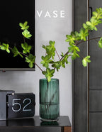 DECORPIA 8 Inch Premium Thickened Green Glass Vase - Ribbed Glass Flower Vase for Rustic Home Decor, Decorative Vases for Flowers for Modern Farmhouse, Ideal for Shelf, Mantle, Table Entryway Décor