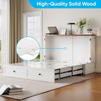 Mjkone 57" W Full Murphy Cabinet Bed, Full Size Murphy Bed with Storage Drawers, Cabinet Beds with USB Charging Station for Small Space, Guest Room, Bedroom, Office, White