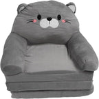 Kids Couch Toddler Chair Plush Cat Design, Foldable Floor Seat Grey 3 Layer - Comfortable Soft Cushion, Portable and, Perfect for Napping and Playing (3 Layers)